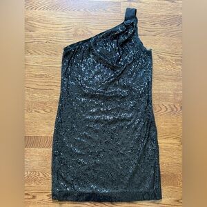 TORY BURCH One Shoulder Sequin Black Dress Party Elegant Sheath Classic Dressy L